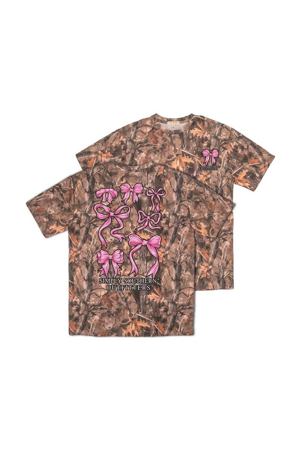Simply Southern Camo Pink Bow T-Shirt for Women in Brown | SS-PNKBOWS-CAMO - Image 4
