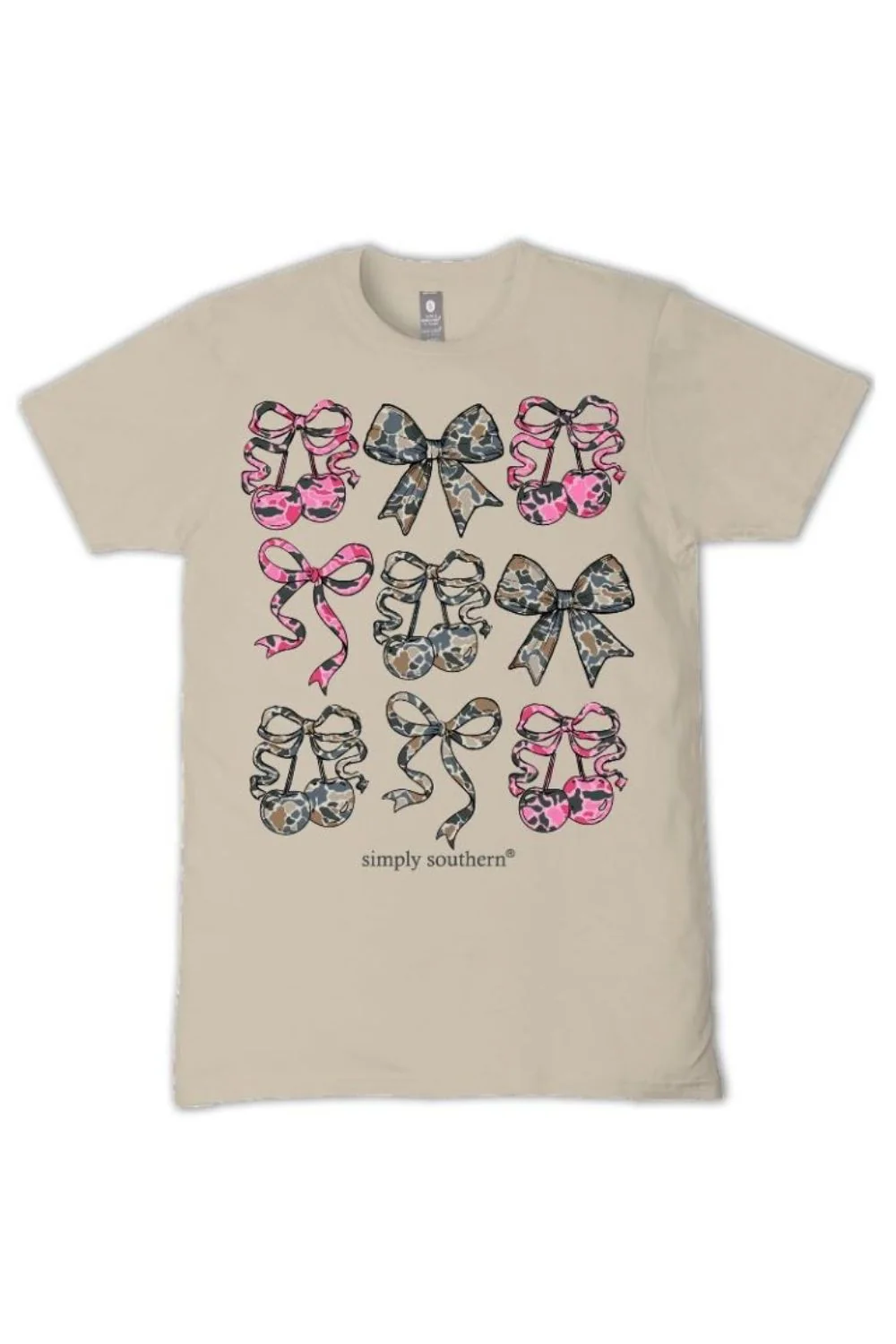 Simply Southern Cherry Camo Bows T-Shirt for Women in Clay Tan | SS-CHERRYCAMO-CLAY - Image 2