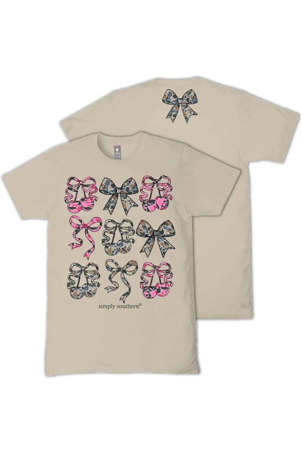 Simply Southern Cherry Camo Bows T-Shirt for Women in Clay Tan | SS-CHERRYCAMO-CLAY - Image 3