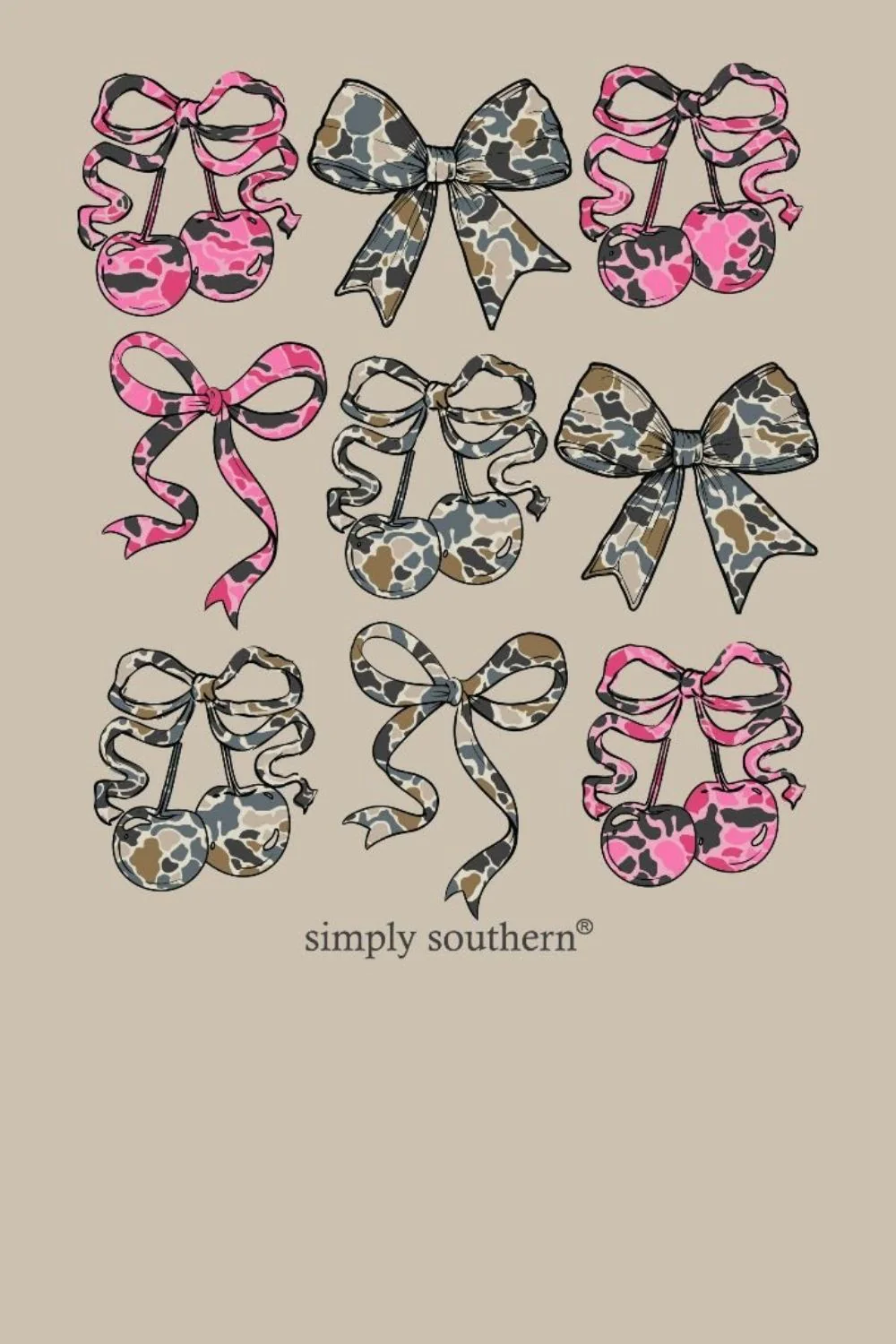 Simply Southern Cherry Camo Bows T-Shirt for Women in Clay Tan | SS-CHERRYCAMO-CLAY - Image 4