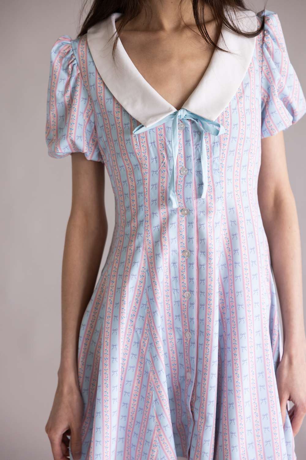 Simply Southern Collared Puff Sleeve Dress for Women in Pink/Blue | PP-0126-DRS-CLR-PUFF-BOWSTR - Image 3