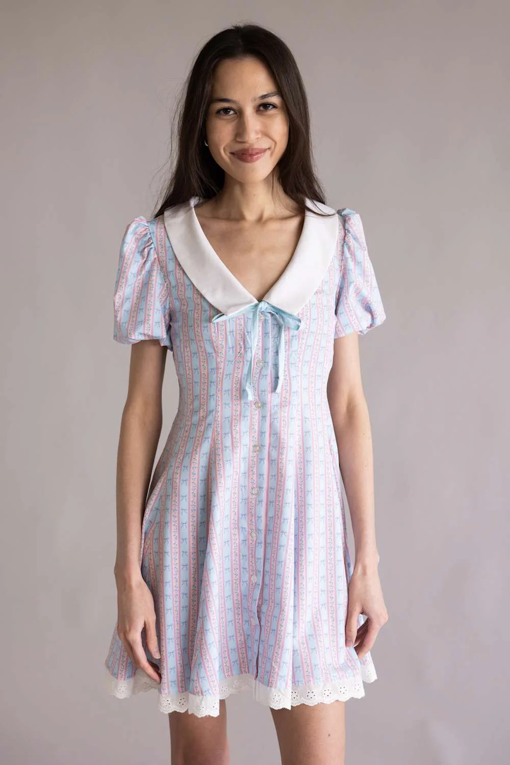 Simply Southern Collared Puff Sleeve Dress for Women in Pink/Blue | PP-0126-DRS-CLR-PUFF-BOWSTR - Image 4