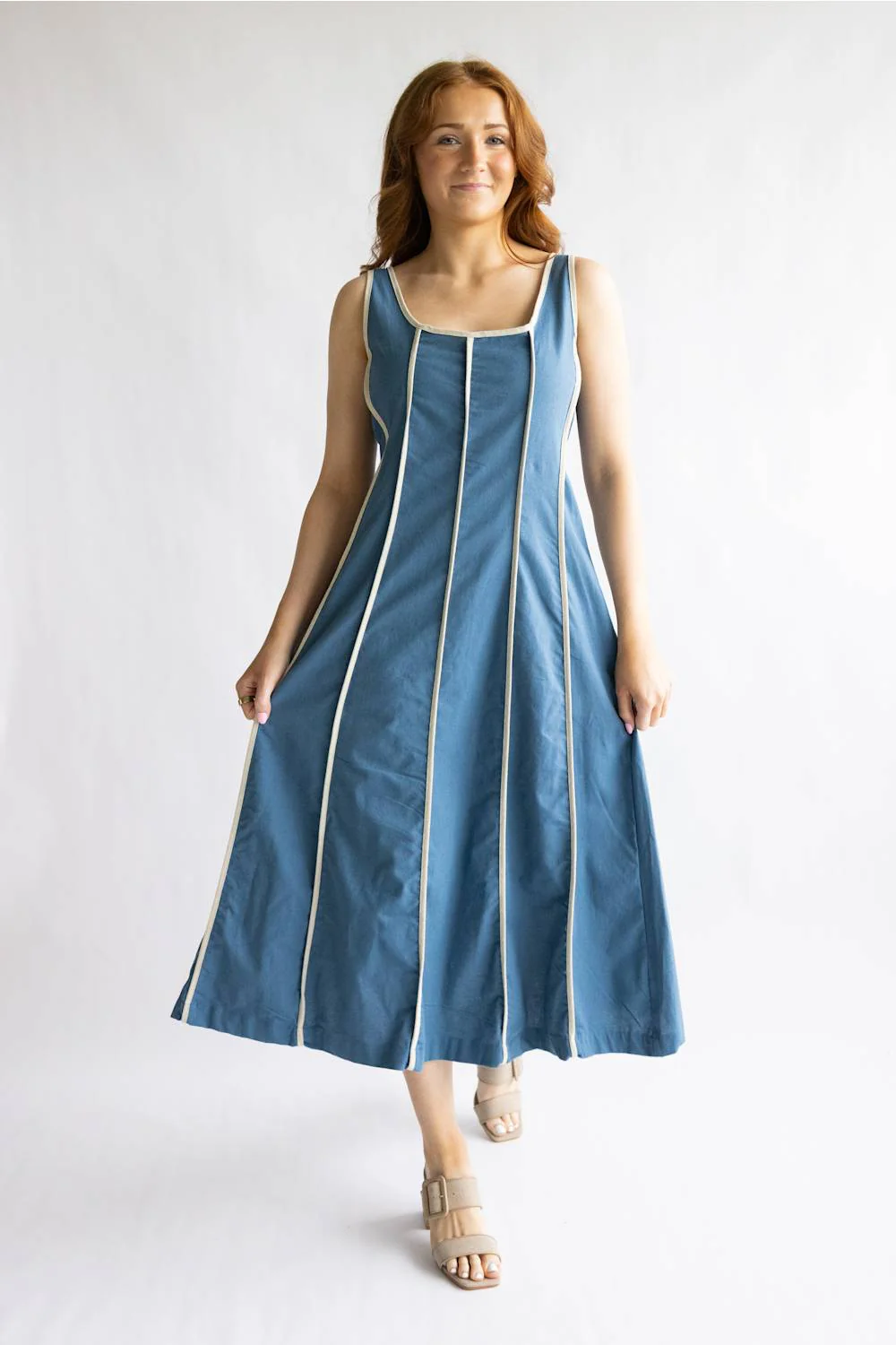 Simply Southern Contrast Seamed Dress for Women in Denim | PP-0126-DRS-CNTRSTSM-DENIM - Image 2