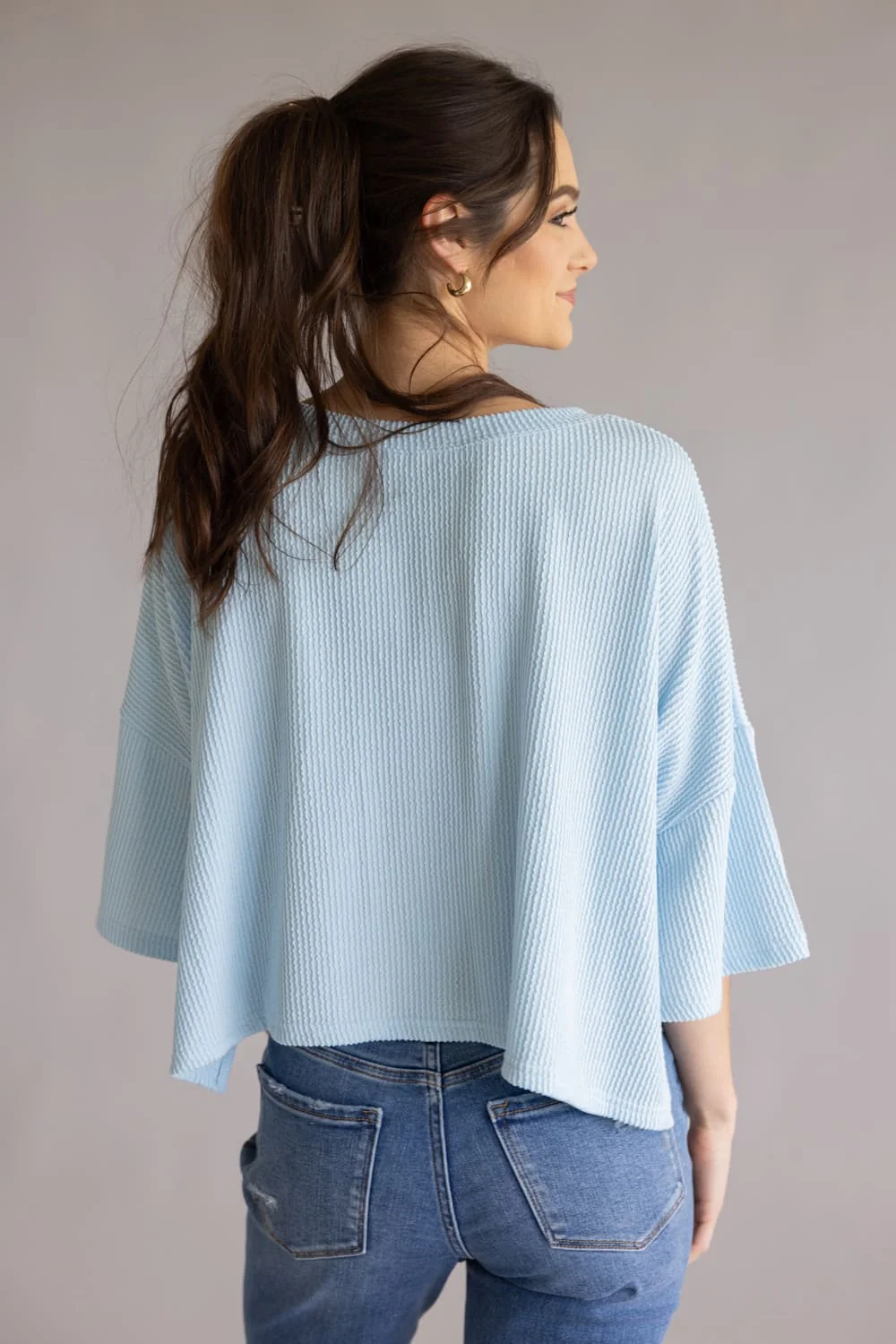 Simply Southern Corded Crop Top for Women in Blue | PP-0126-TEE-CRP-CRD-TIDAL - Image 2