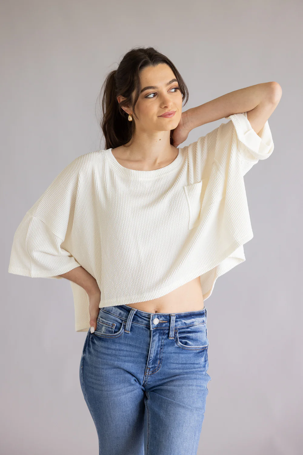 Simply Southern Corded Crop Top for Women in Pearl | PP-0126-TEE-CRP-CRD-PEARL - Image 3