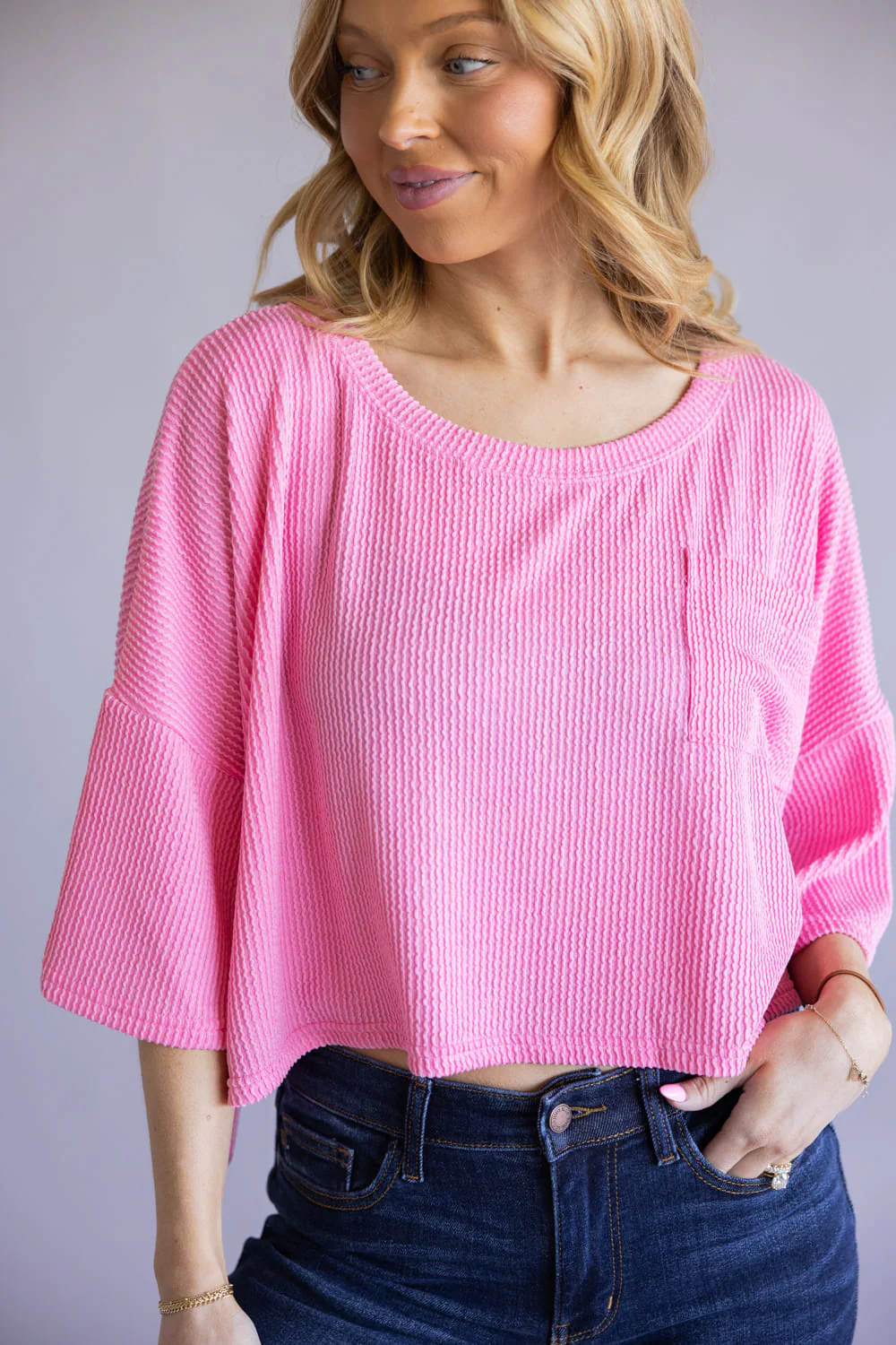 Simply Southern Corded Crop Top for Women in Pink | PP-0126-TEE-CRP-CRD-PRSPNK - Image 2