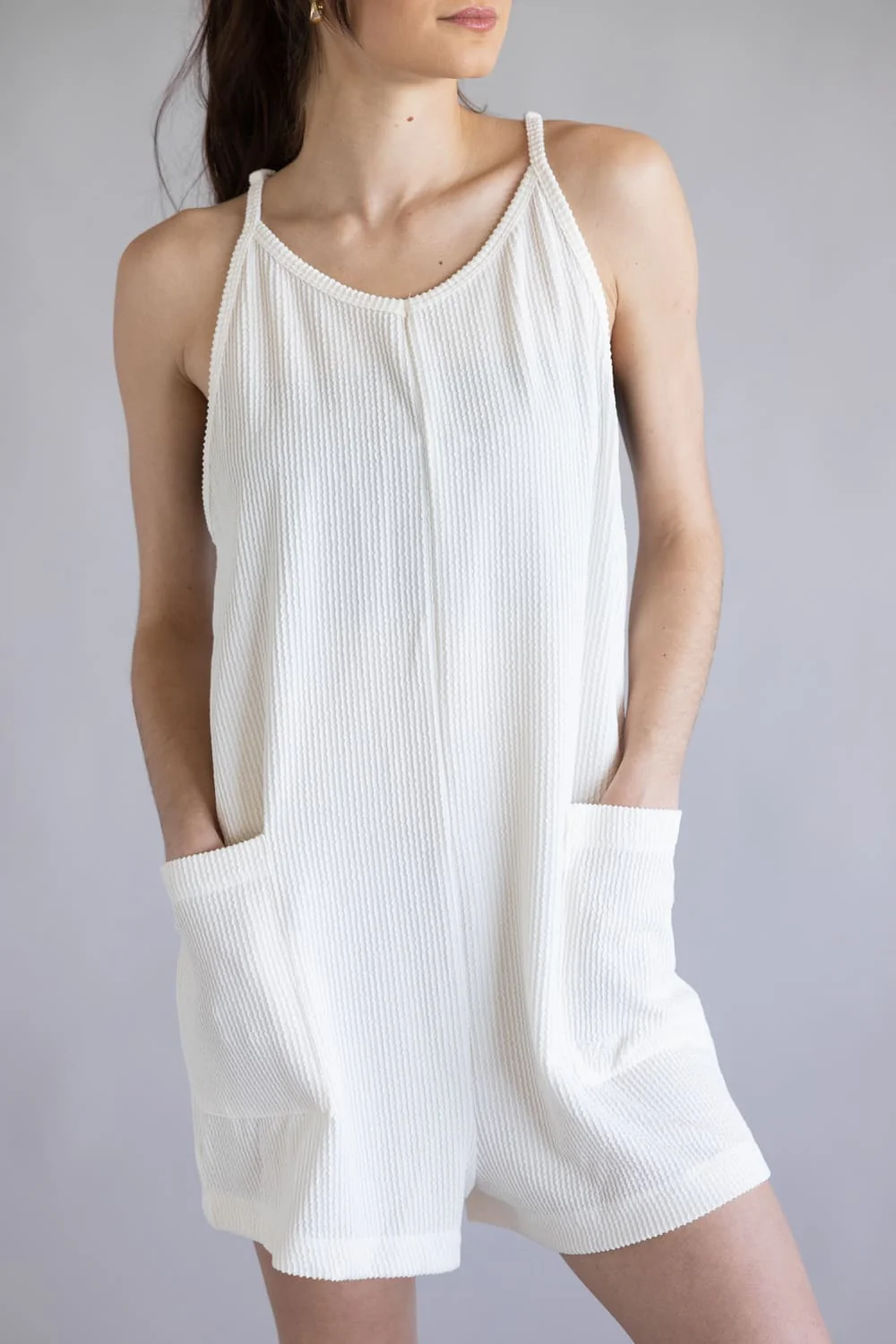 Simply Southern Corded Ribbed Romper for Women in Pearl | PP-0126-ROMPER-CRD-PEARL - Image 3