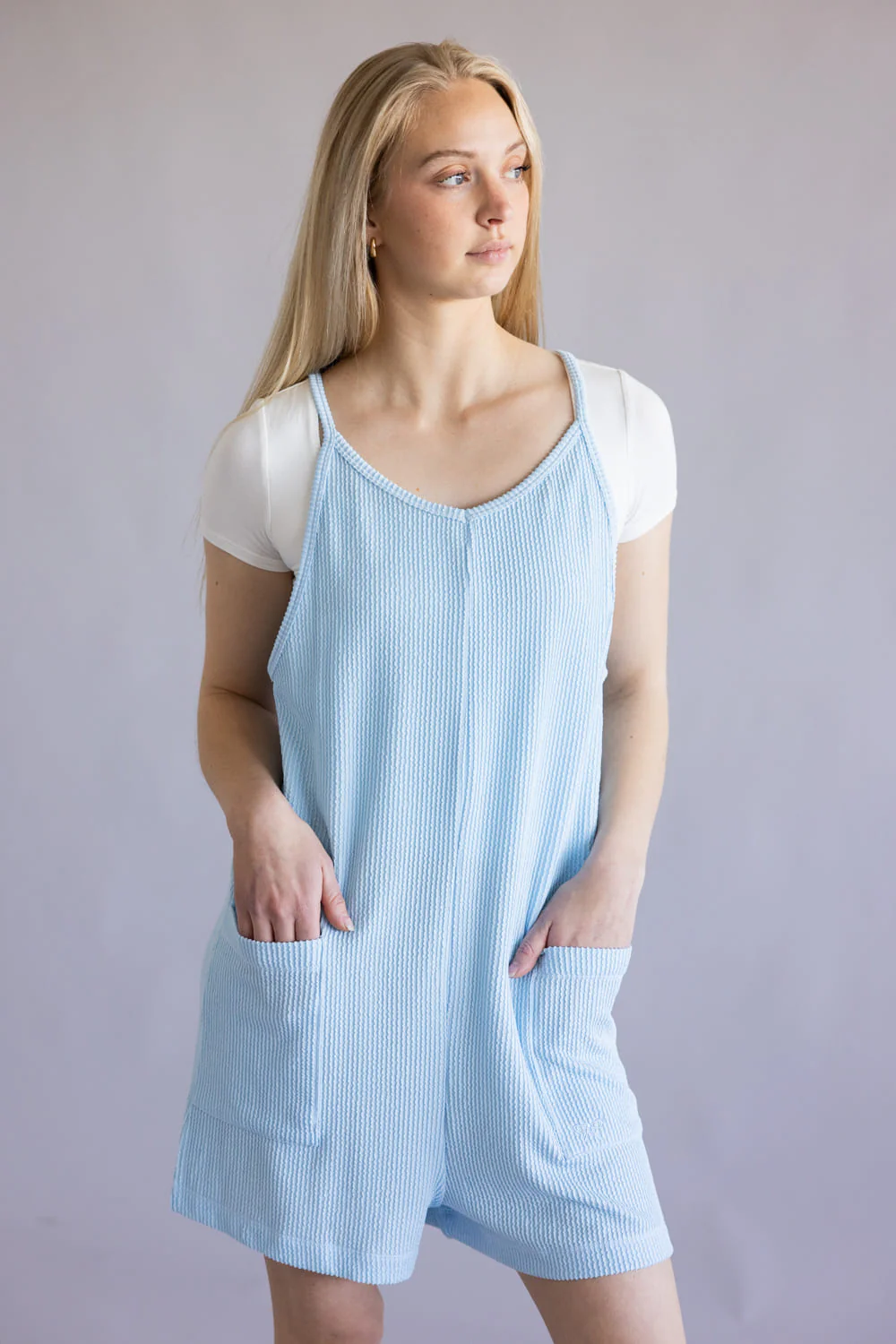 Simply Southern Corded Ribbed Romper for Women in Tidal Blue | PP-0126-ROMPER-CRD-TIDAL - Image 4