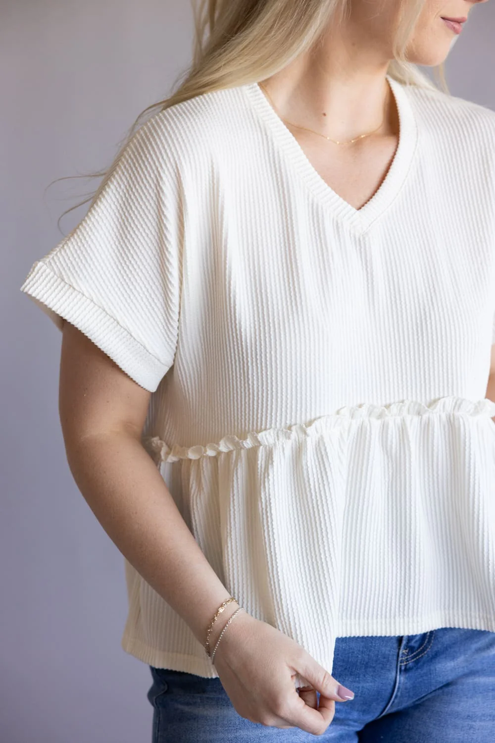 Simply Southern Corded Ruffle Top for Women in Pearl | PP-0126-TOP-CRD-RFL-PEAR - Image 2