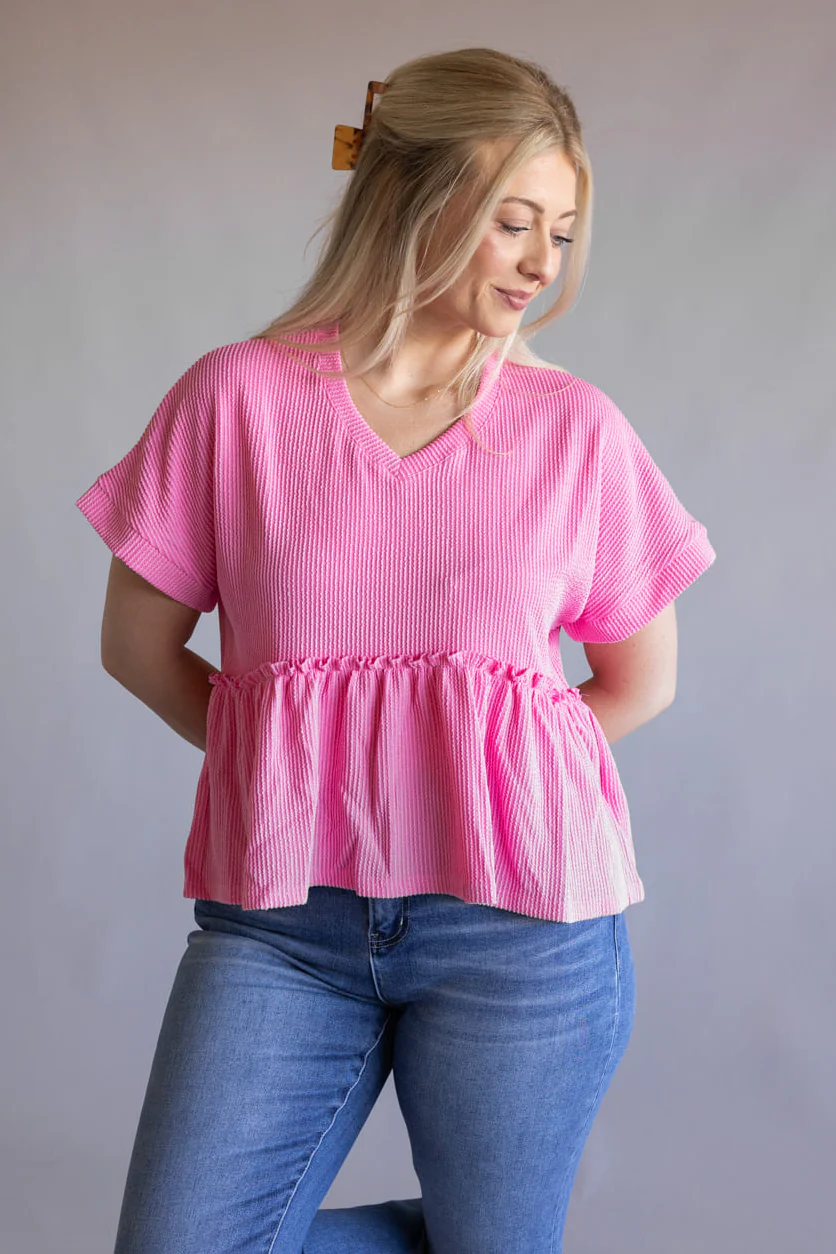 Simply Southern Corded Ruffle Top for Women in Prism Pink | PP-0126-TOP-CRD-RFL-PRISM - Image 3