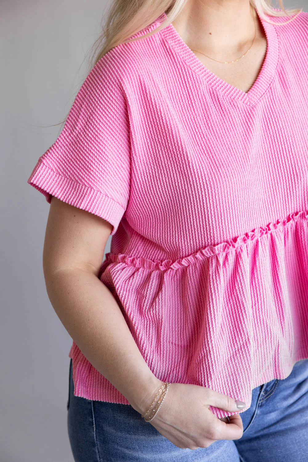 Simply Southern Corded Ruffle Top for Women in Prism Pink | PP-0126-TOP-CRD-RFL-PRISM - Image 4