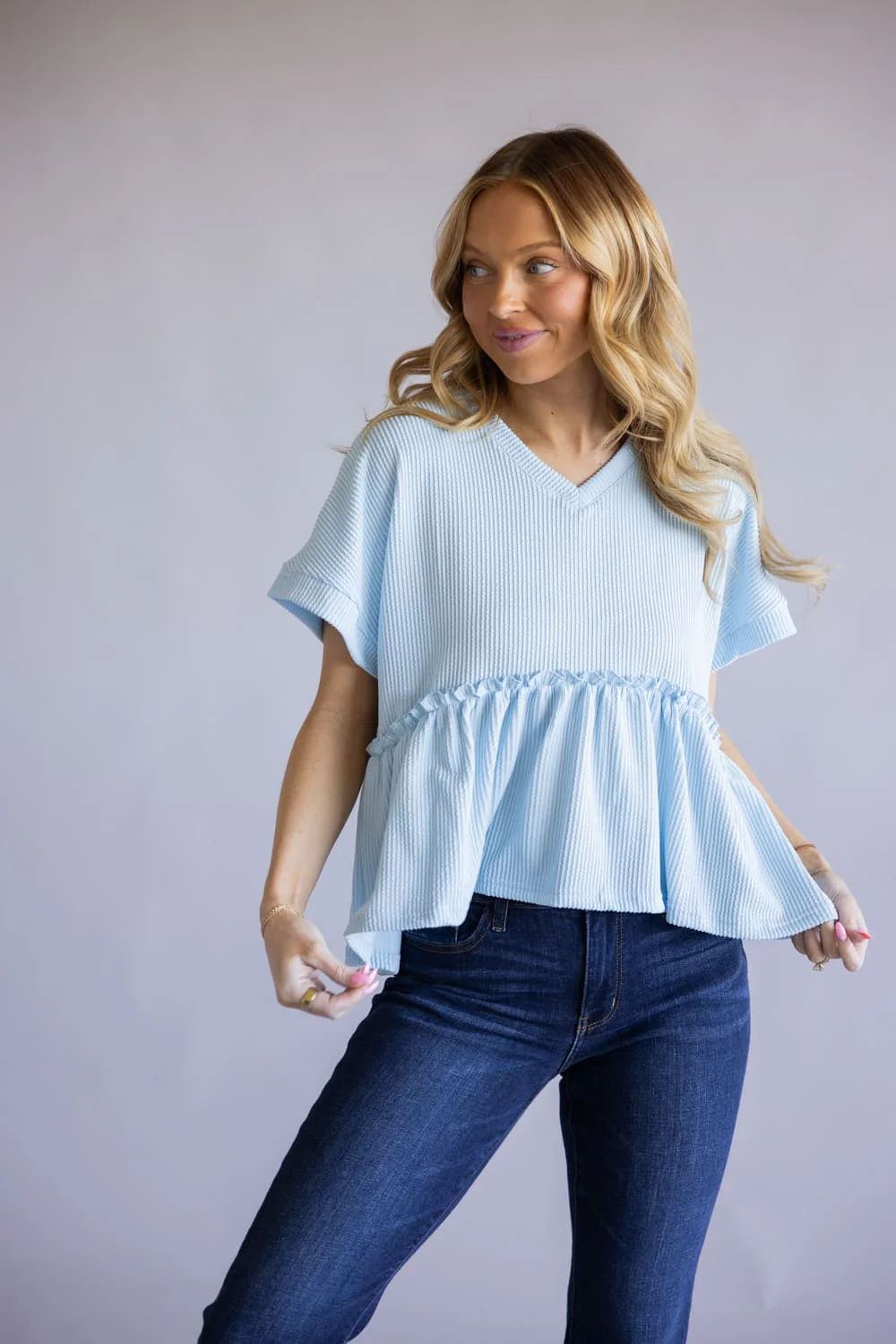Simply Southern Corded Ruffle Top for Women in Tidal Blue | PP-0126-TOP-CRD-RFL-TIDAL - Image 2