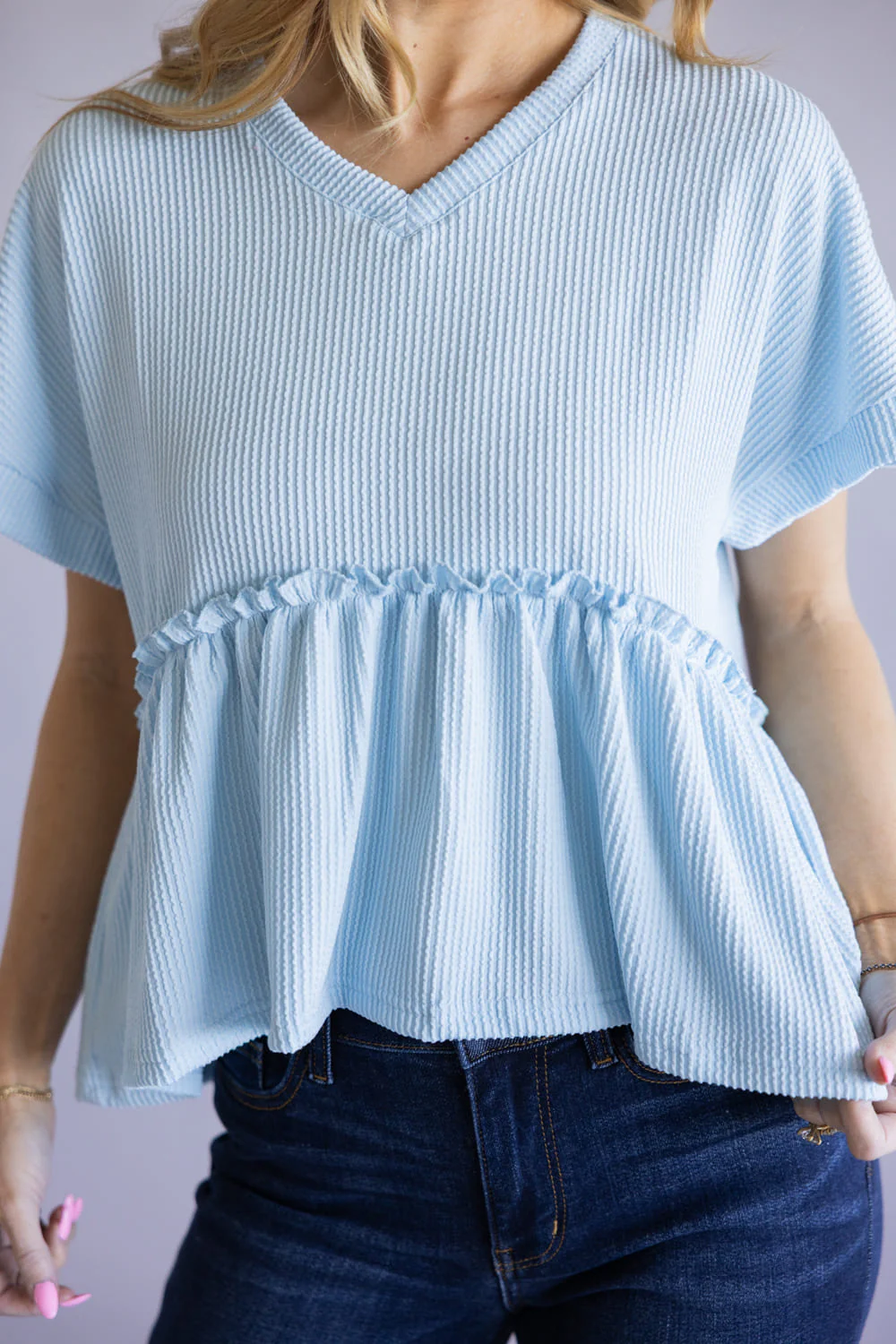 Simply Southern Corded Ruffle Top for Women in Tidal Blue | PP-0126-TOP-CRD-RFL-TIDAL - Image 4