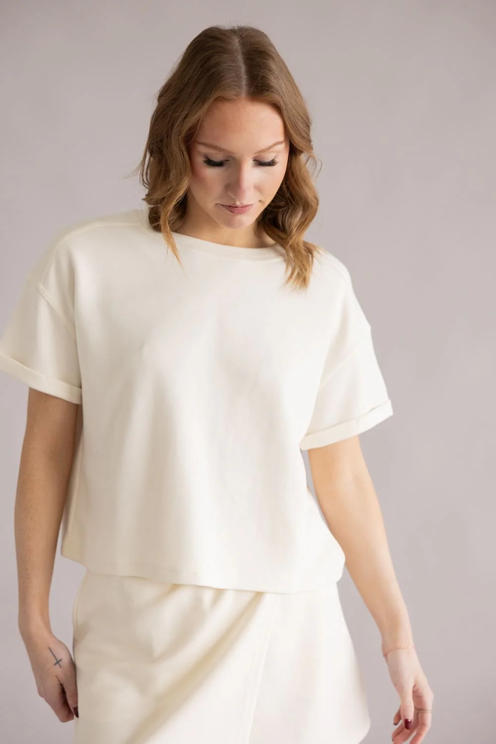 Simply Southern Crop Lounge Top for Women in Pearl | PP-0126-TEE-KNT-CRP-PEAR - Image 4