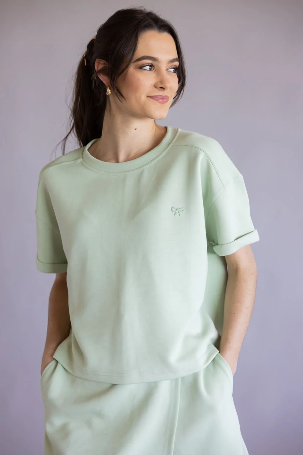 Simply Southern Crop Lounge Top for Women in Sage | PP-0126-TEE-KNT-CRP-SAGE - Image 3