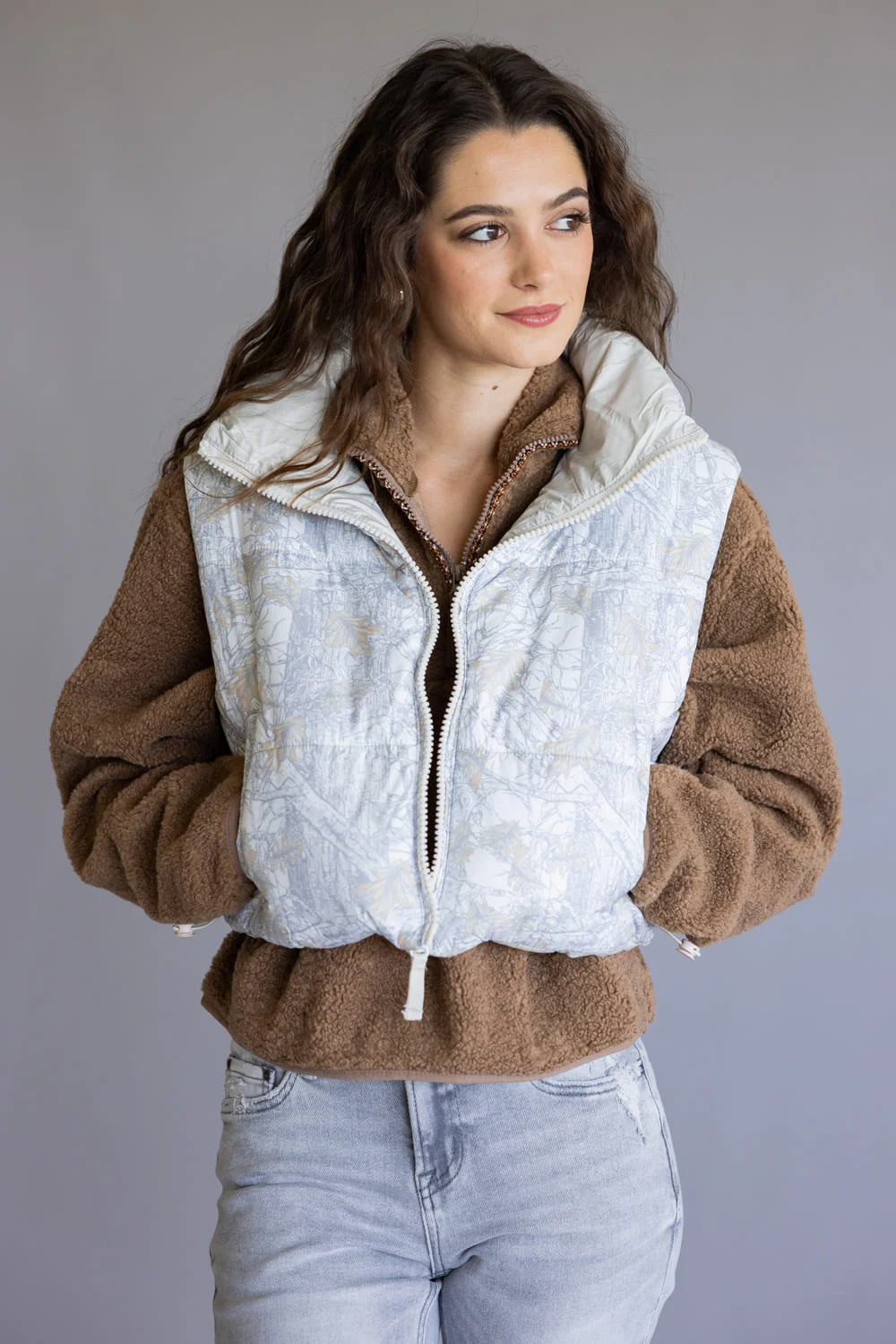 Simply Southern Cropped Puffer Vest for Women in Camo White | PP-0225-VEST-PUFFR-CAMOWHT - Image 4