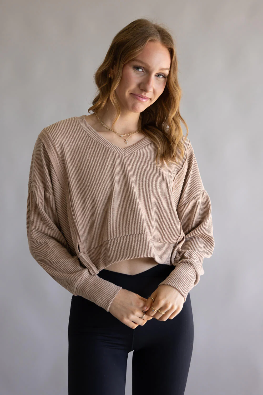 Simply Southern Cropped V-Neck Knit Pullover for Women - Image 2