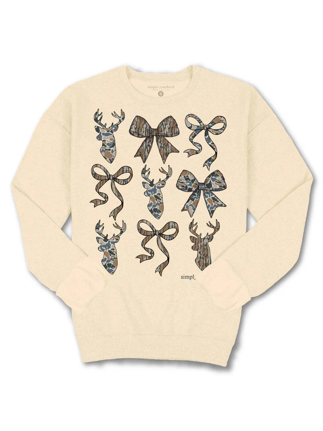 Simply Southern Deer Camo Bow Crewneck for Women in Sand | CREW-DEERCAMO-SAND - Image 2