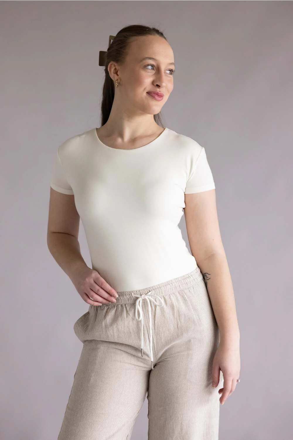 Simply Southern Double Layer T-Shirt for Women in Pearl | PP-0126-TEE-DBLYR-PEARL - Image 3