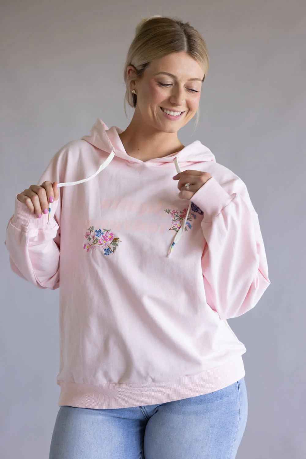 Simply Southern Embroidered Floral Hoodie for Women in Pink | PP-0126-HD-FLRL-PINK - Image 3