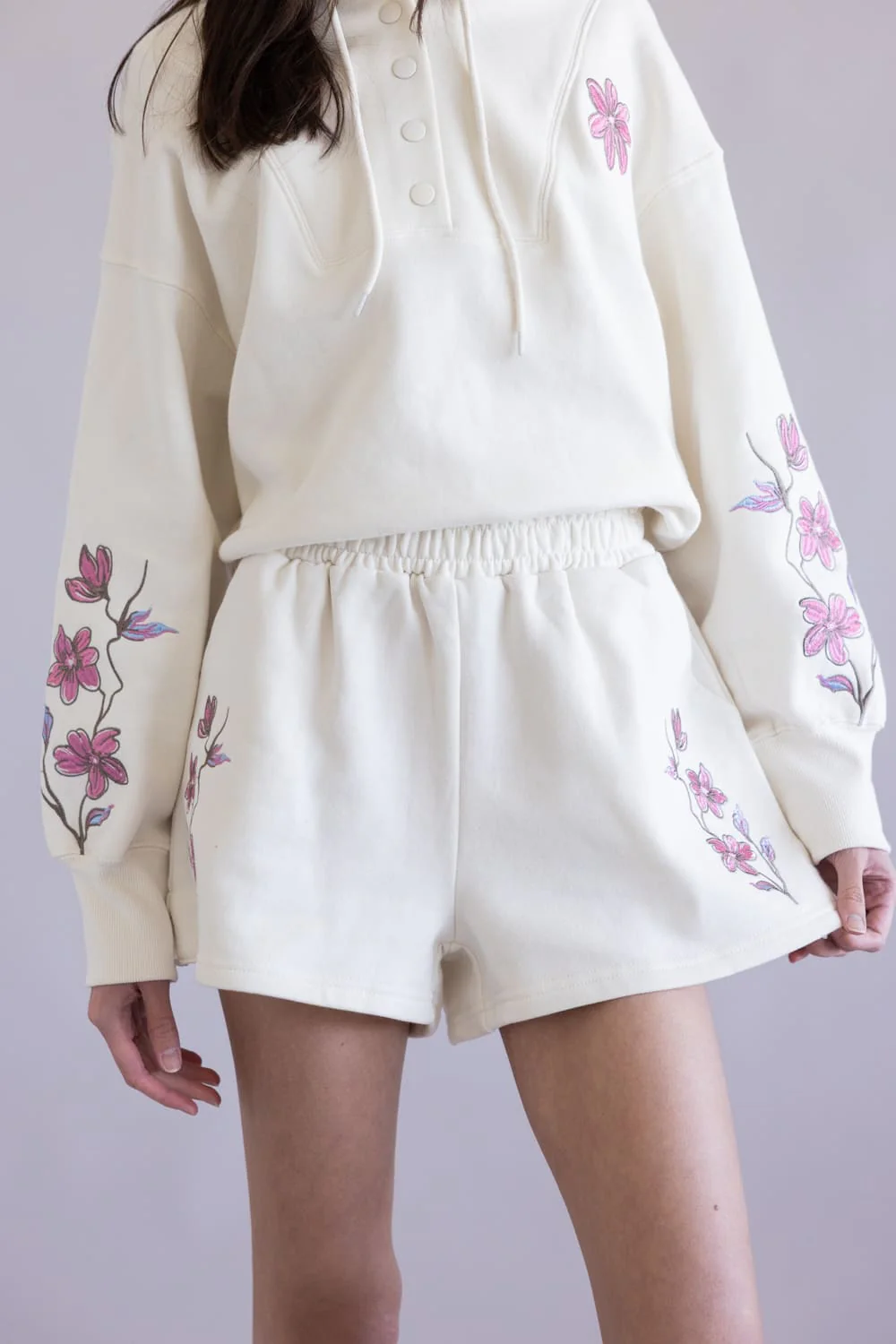 Simply Southern Embroidered Lounge Shorts for Women in Pearl | PP-0126-SHRT-LNGE-EMB-PEARL - Image 2