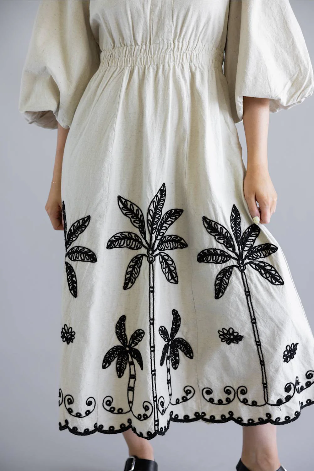 Simply Southern Embroidered Puff Sleeve Dress for Women in Linen | PP-0126-DRS-EMBPUFF-LINEN - Image 2