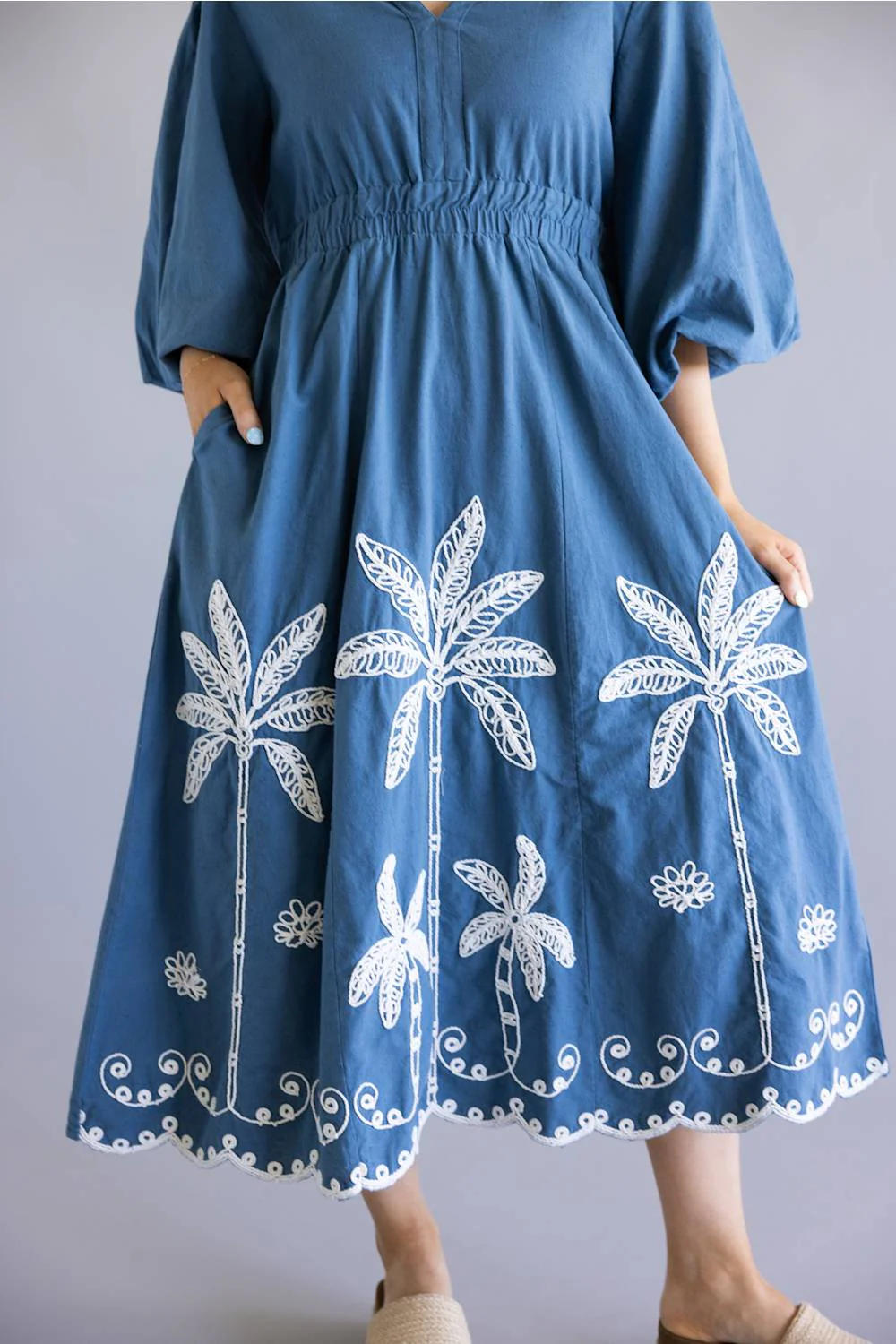 Simply Southern Embroidered Puff Sleeve Dress for Women in Navy | PP-0126-DRS-EMBPUFF-NAVY - Image 3