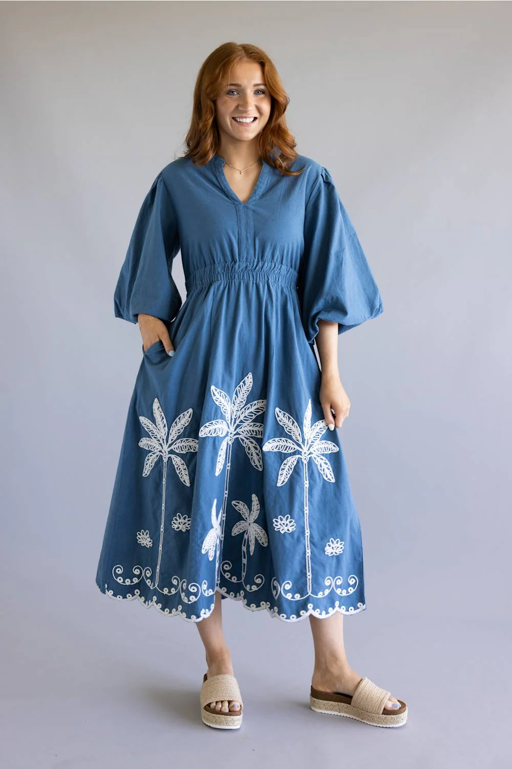 Simply Southern Embroidered Puff Sleeve Dress for Women in Navy | PP-0126-DRS-EMBPUFF-NAVY - Image 4