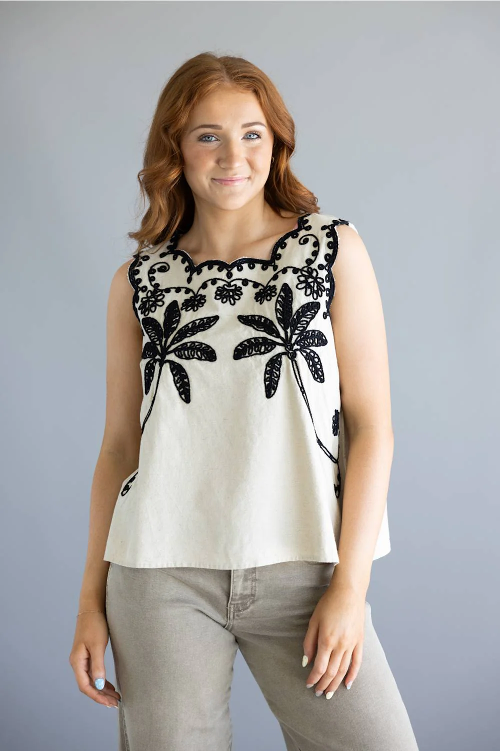 Simply Southern Embroidered Top for Women in Linen | PP-0126-TOP-EMB-LINEN - Image 4