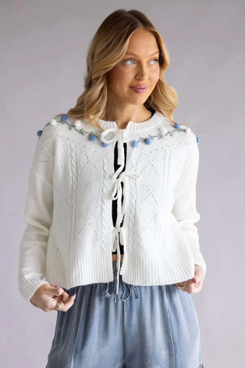 Simply Southern Floral Tie Front Cardigan for Women in Cream | PP-0126-CRD-FLW - Image 5