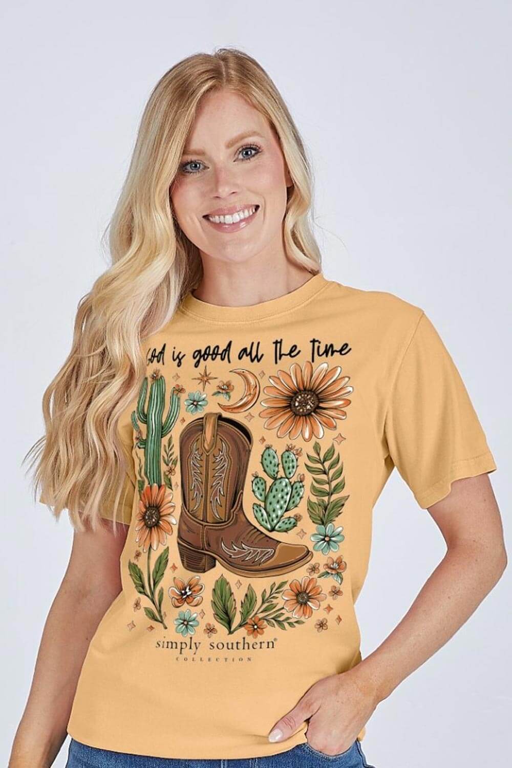 Simply Southern God Is Good T-Shirt for Women in Bisque Cream | SS-TIME-BISQUE - Image 2