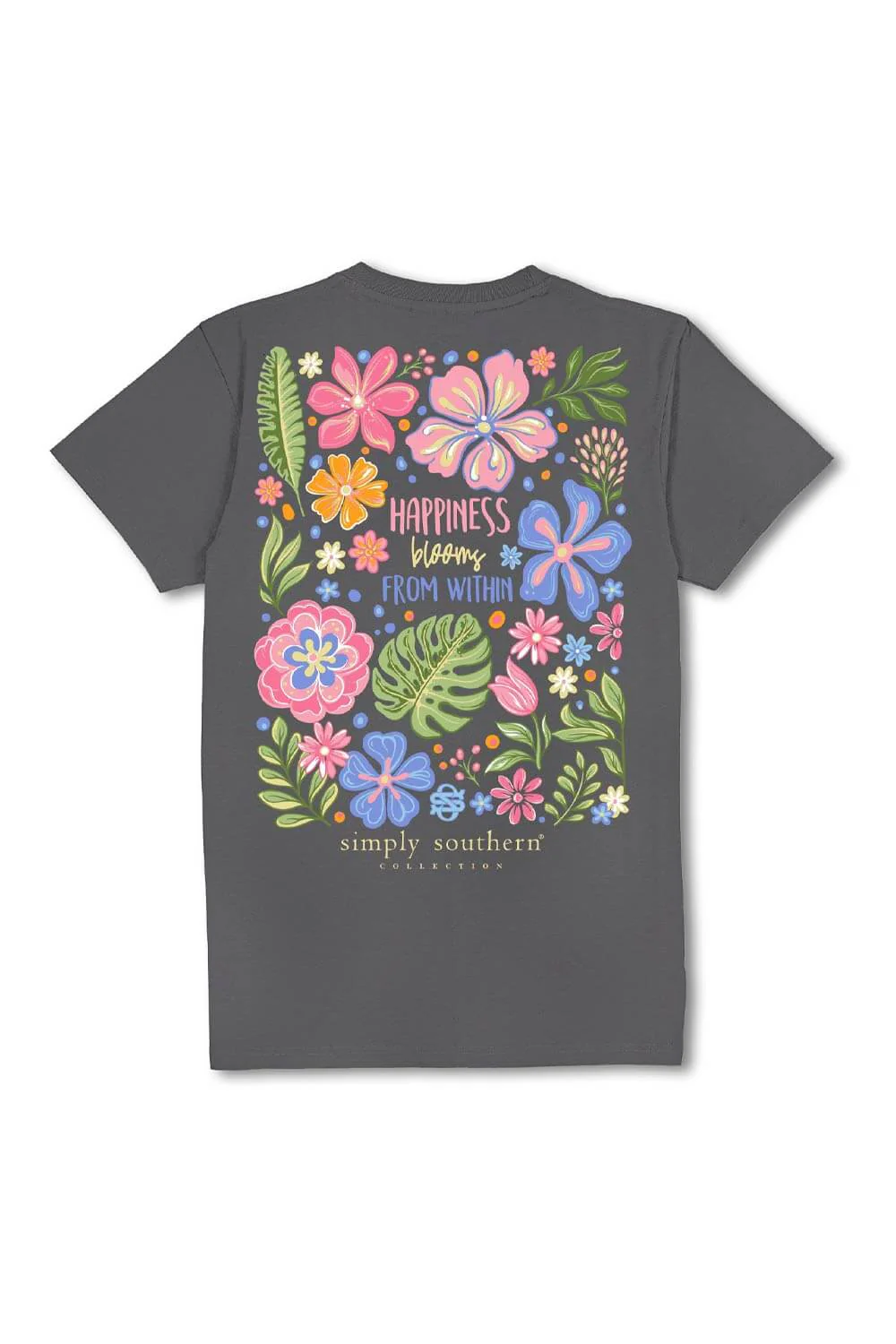 Simply Southern Happiness Blooms T-Shirt for Women in Coal | SS-HAPPY-WSHCOAL - Image 3