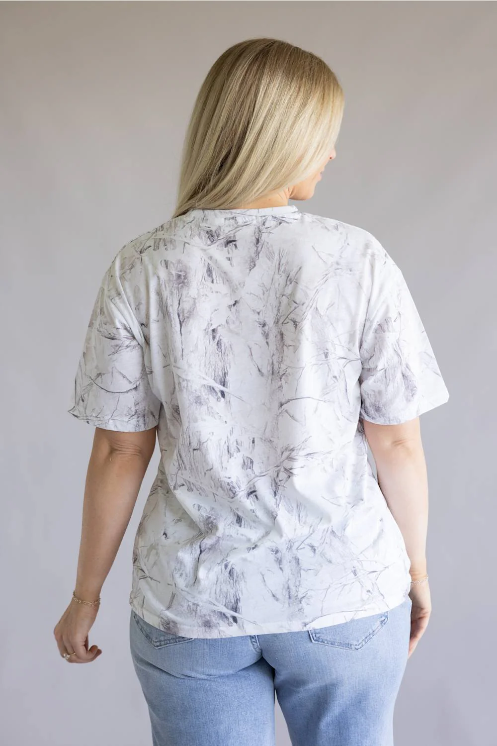 Simply Southern He Is Hunting T-Shirt for Women in White Camo | SS-HEIS-CAMOWHT - Image 3