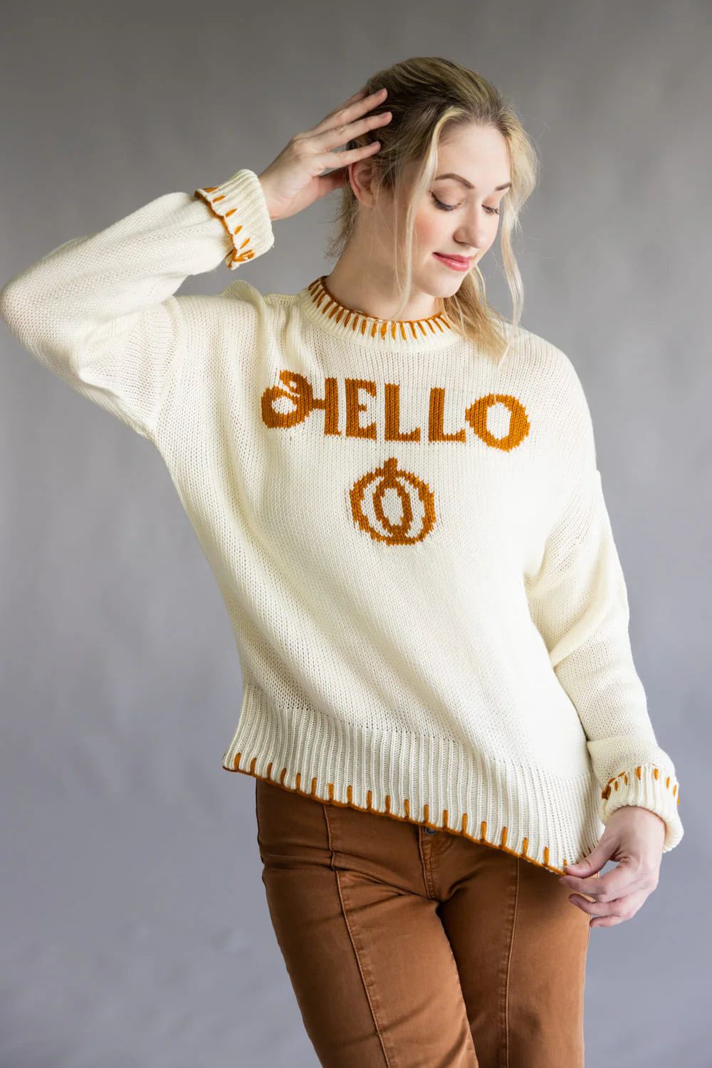 Simply Southern Hello Pumpkin Sweater for Women in Ivory | PP-0225-SWTR-IMEE-HELLO - Image 4