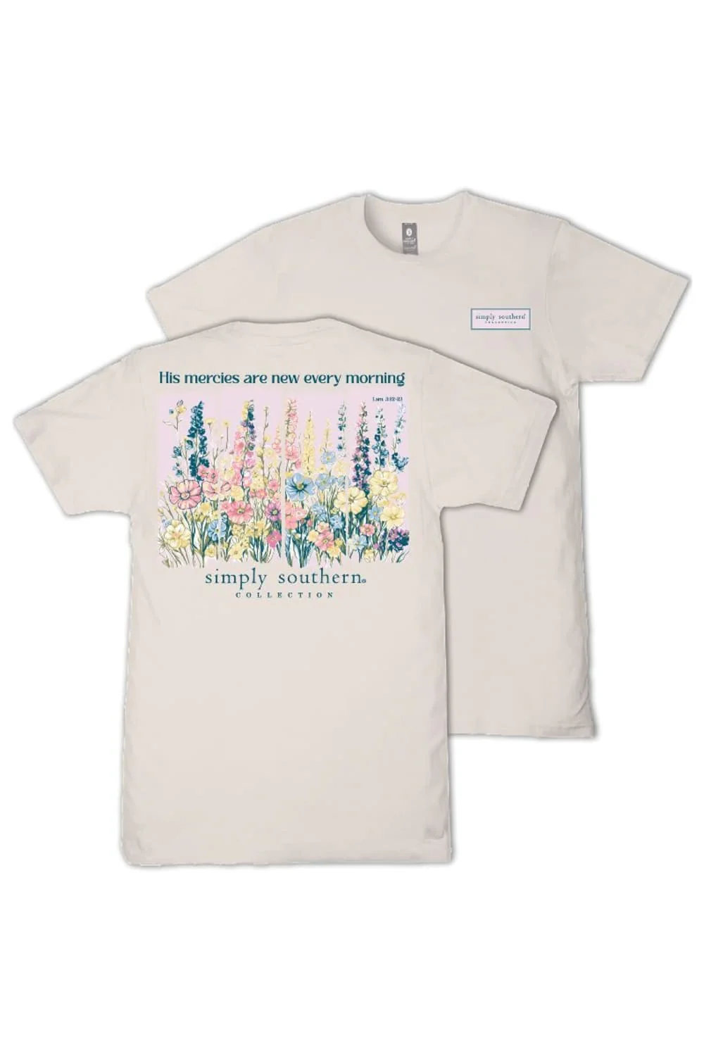 Simply Southern His Mercies Faith T-Shirt for Women in Dust | SS-NEW-DUST - Image 2