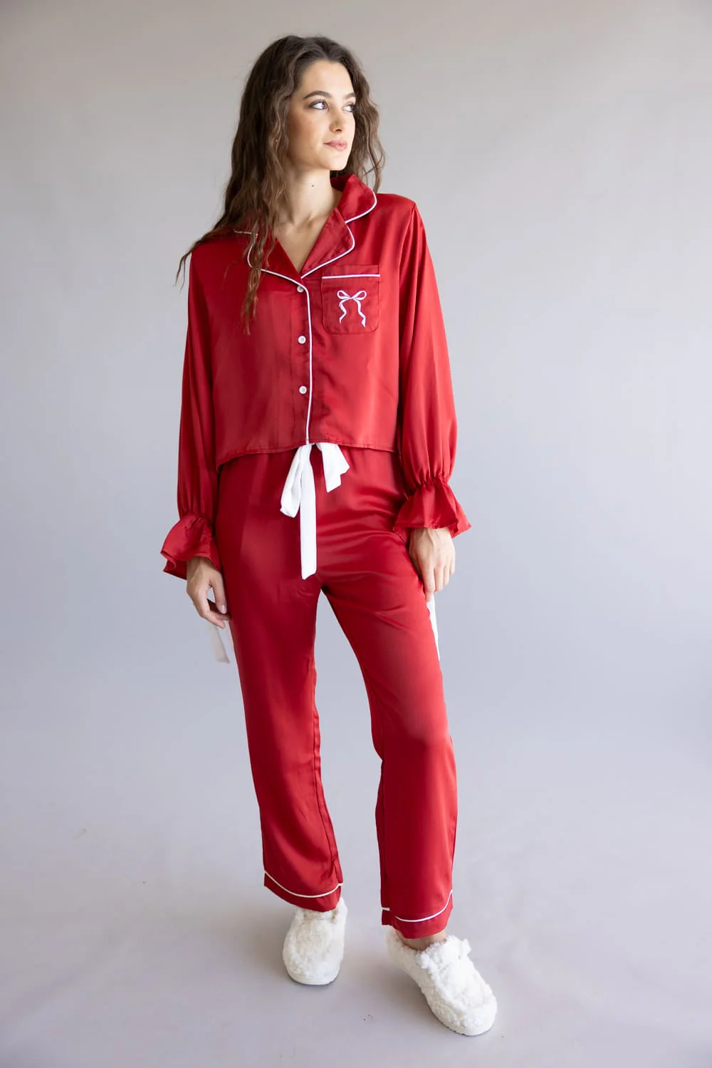 Simply Southern Holiday Satin Pajama Set for Women - Image 2