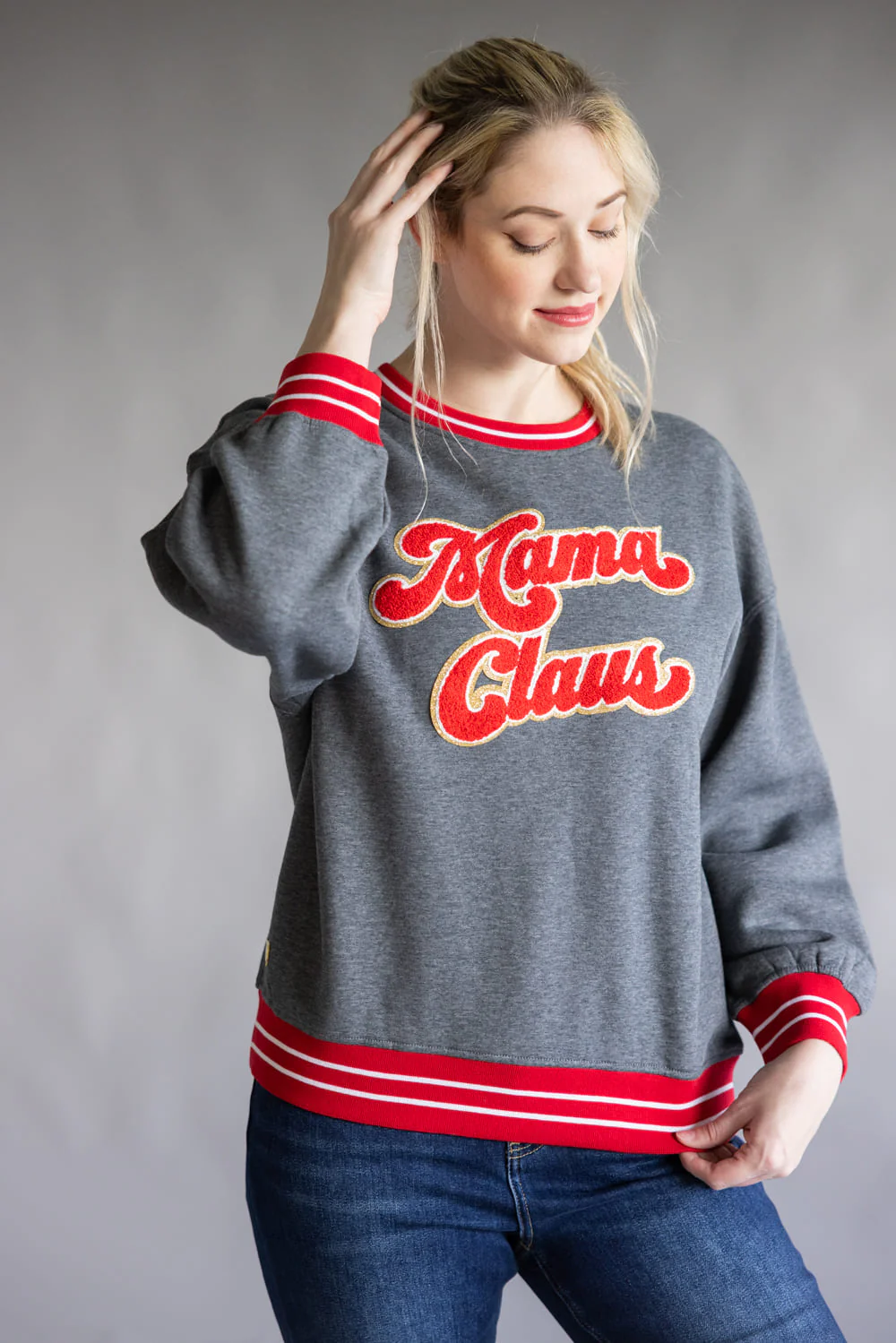 Simply Southern Holiday Varsity Crewneck Sweatshirt for Women - Image 3