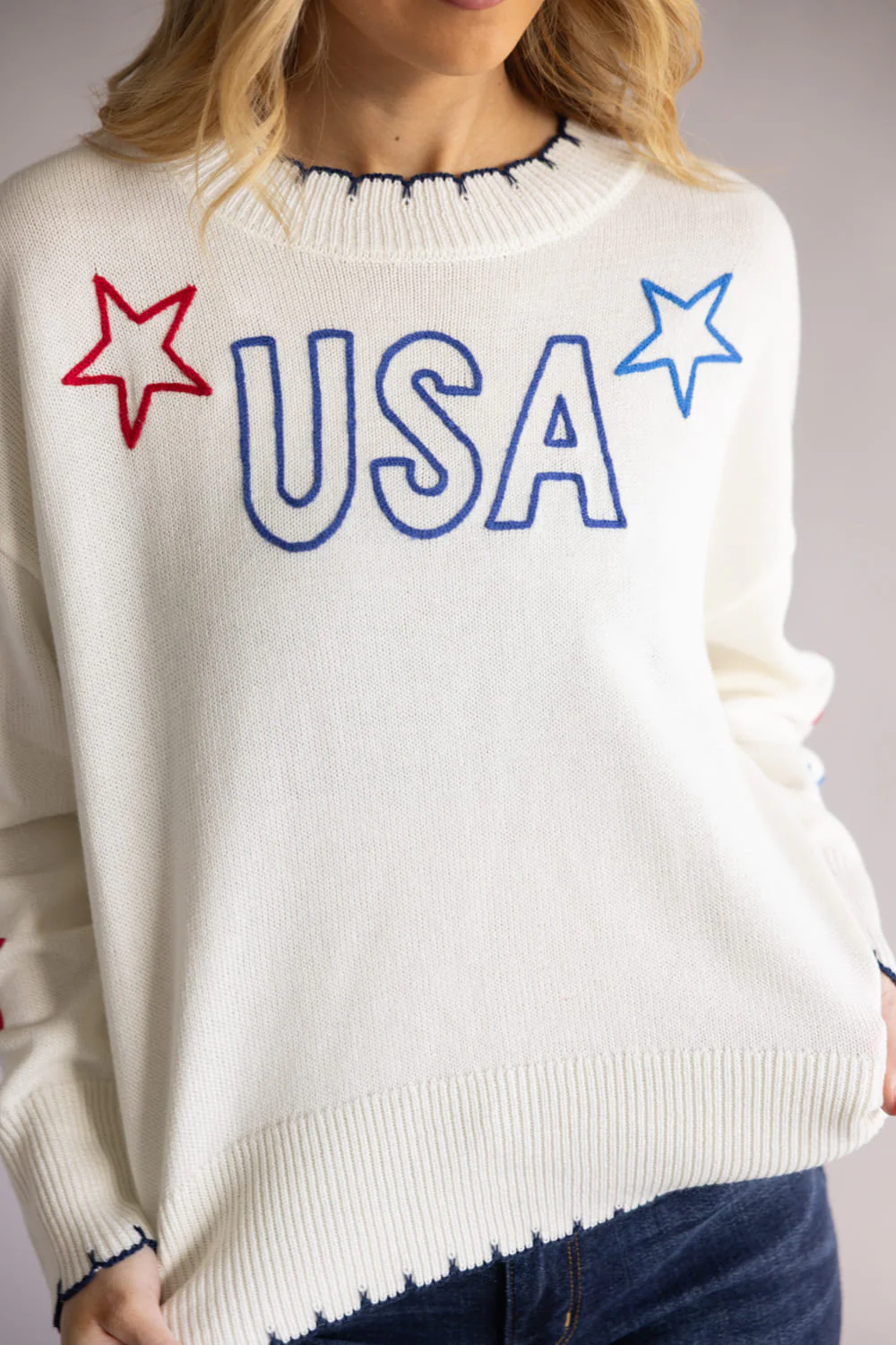 Simply Southern Knit USA Star Sweater for Women in Cream | PP-0126-SWTR-SWEET-STARS - Image 2