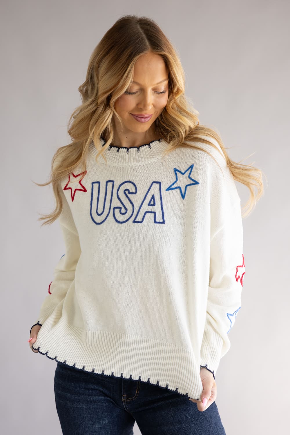 Simply Southern Knit USA Star Sweater for Women in Cream | PP-0126-SWTR-SWEET-STARS - Image 4