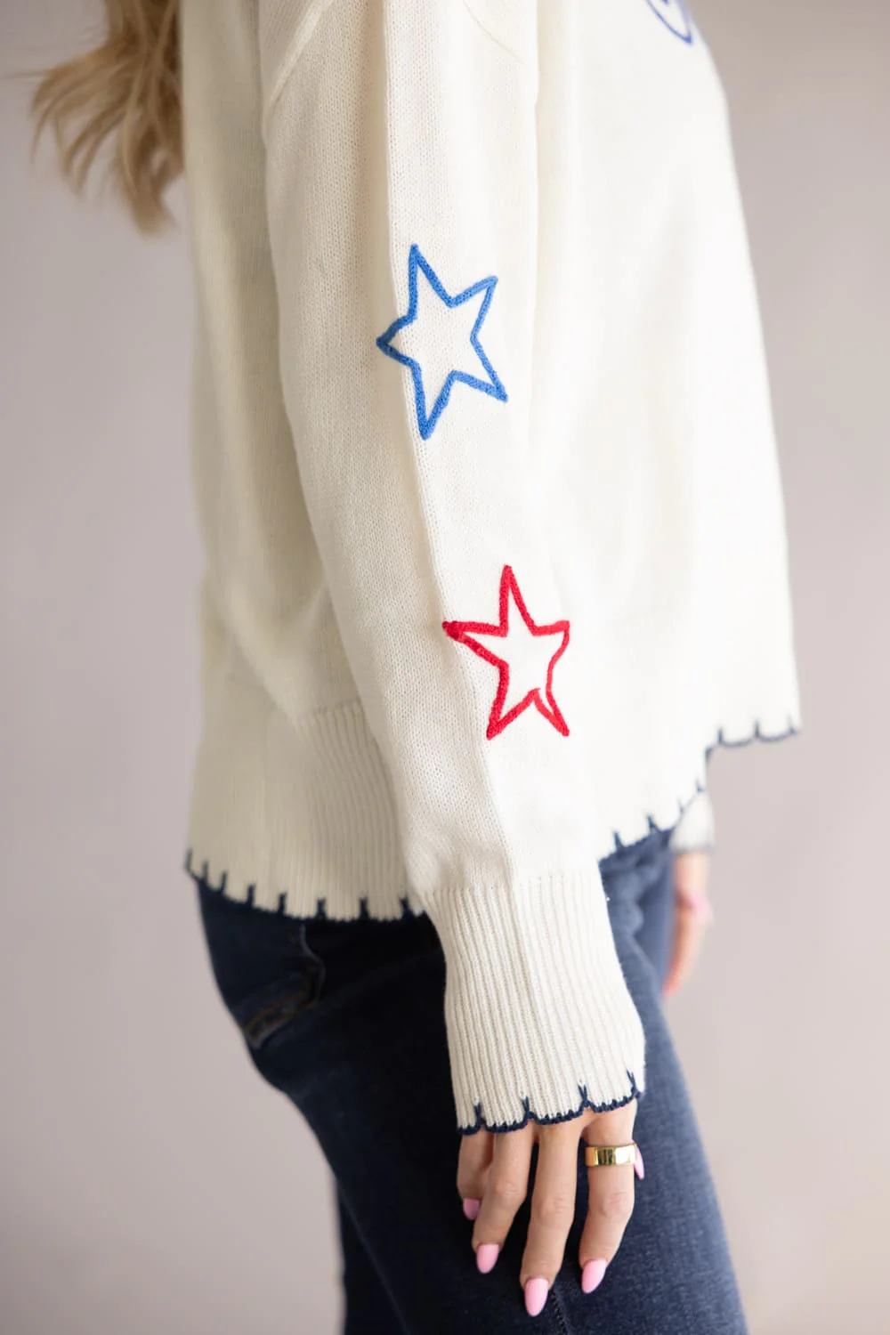 Simply Southern Knit USA Star Sweater for Women in Cream | PP-0126-SWTR-SWEET-STARS - Image 5
