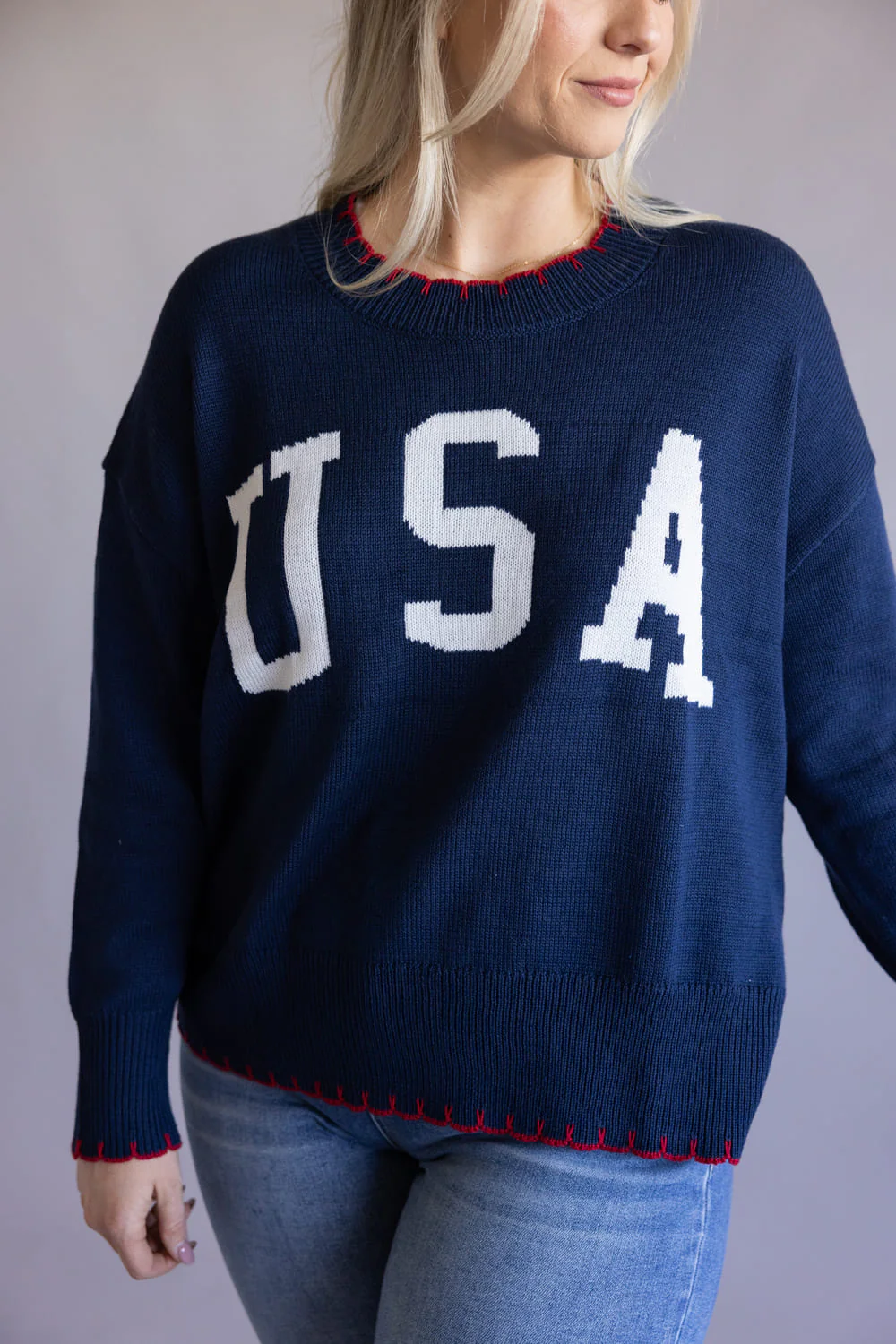 Simply Southern Knit USA Sweater for Women in Navy | PP-0126-SWTR-SWEET-NAVYUSA - Image 3