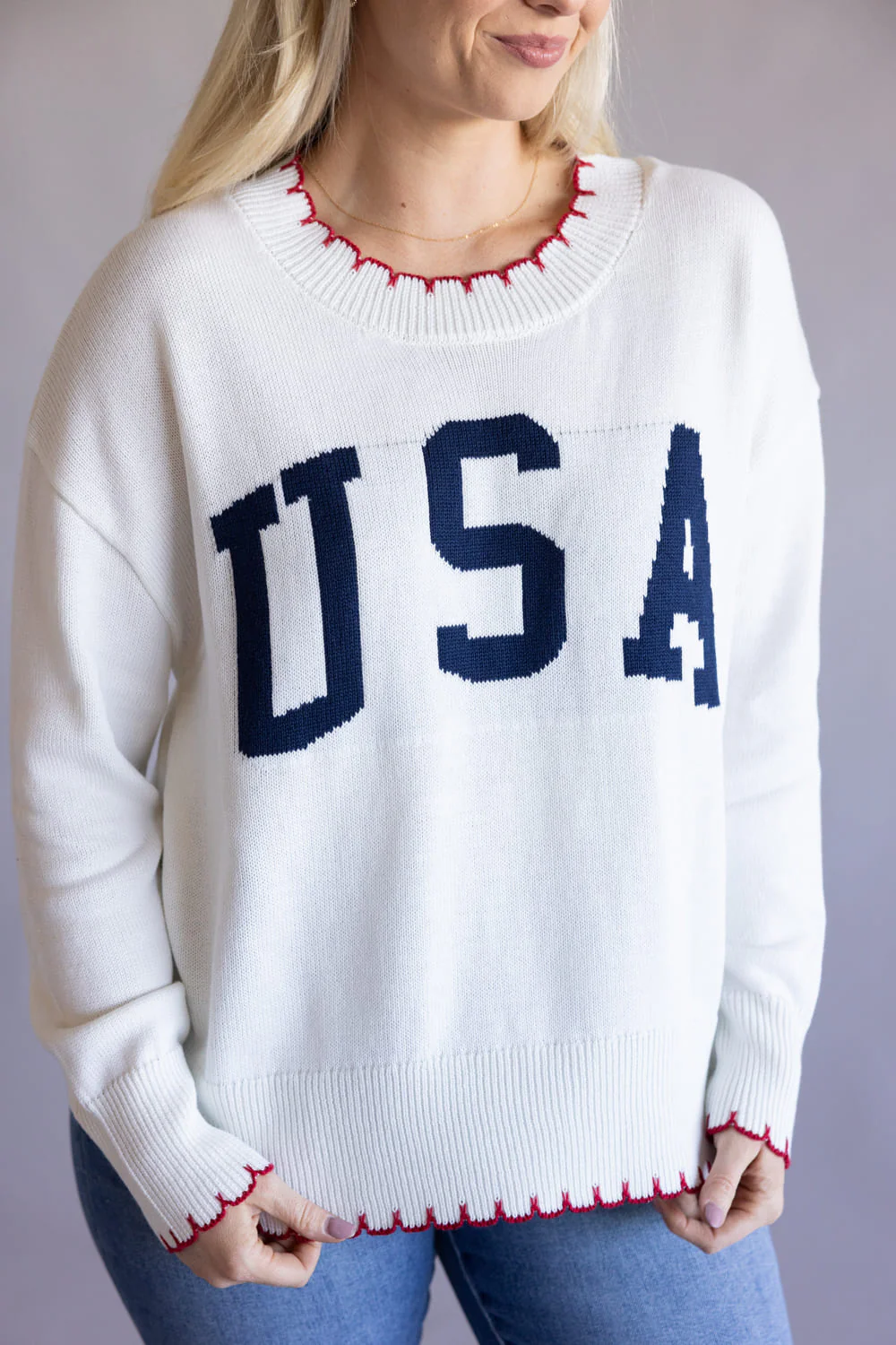 Simply Southern Knit USA Sweater for Women in White | PP-0126-SWTR-SWEET-WHITEUSA - Image 3