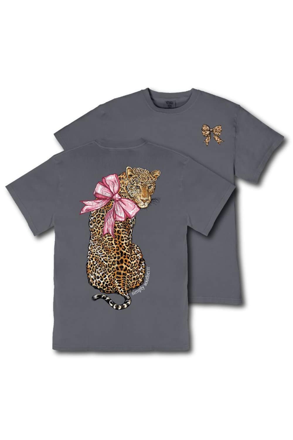 Simply Southern Leopard Bow Mineral Wash T-Shirt for Women in Graphite | MINWASH-LPRD-GRPHT - Image 3