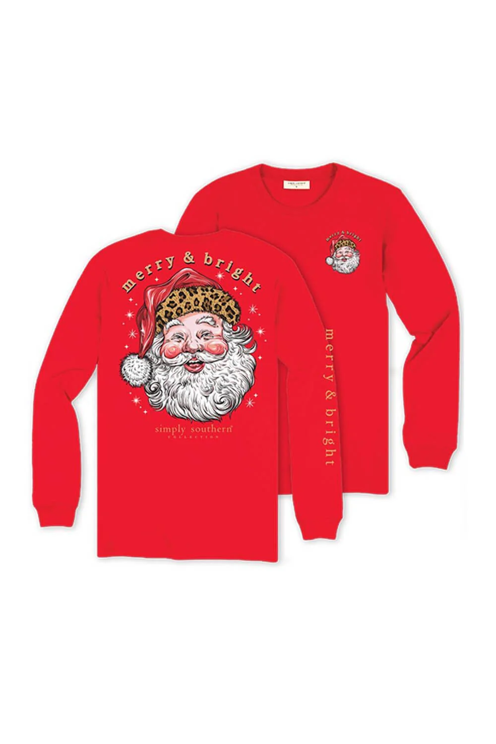 Simply Southern Leopard Hat Santa Long Sleeve T-Shirt for Women in Red | LS-LEOSANTA-RED - Image 4