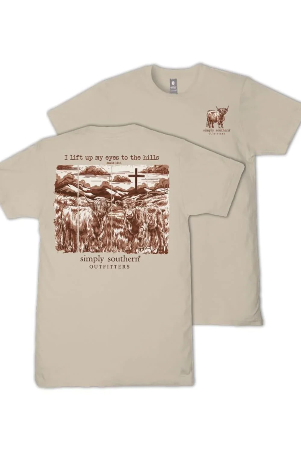 Simply Southern Lift My Eyes to the Hills T-Shirt for Women in Clay | SS-HILLS-CLAY - Image 3