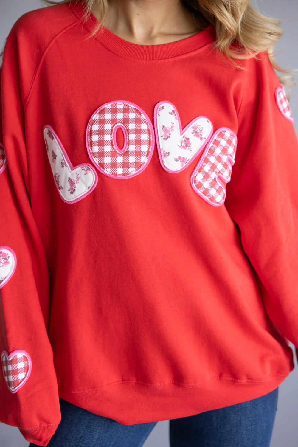 Simply Southern Love Patch Crewneck for Women in Red | PP-0126-CRW-LOVE-PATCH - Image 2