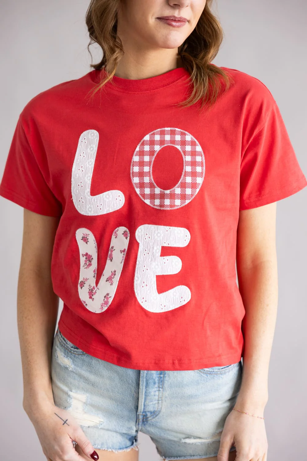 Simply Southern Love Patch T-Shirt for Women in Red | PP-0126-TEE-LOVE-PATCH - Image 2
