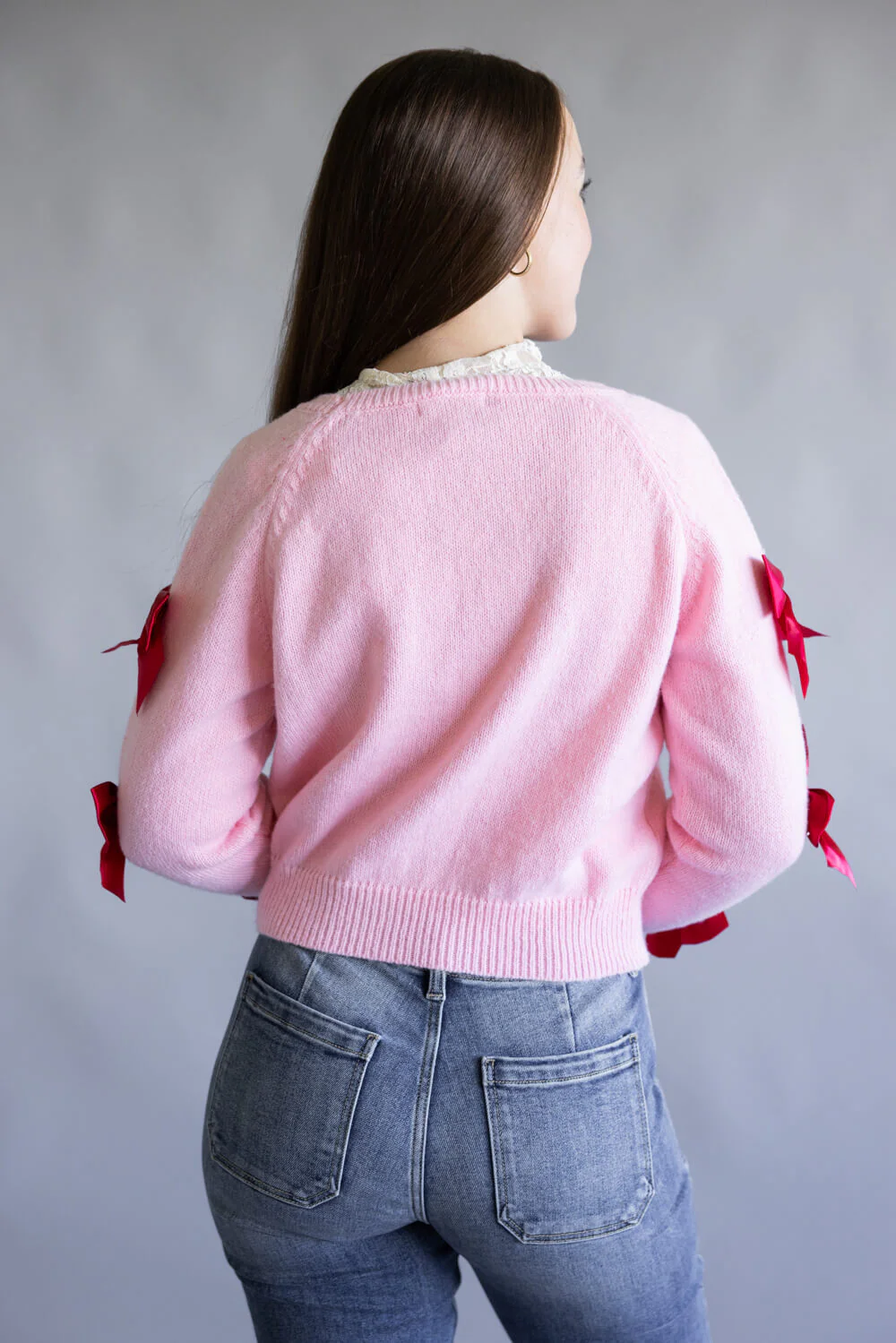 Simply Southern Merry Bow Sleeve Sweater for Women in Pink | PP-0225-SWTR-EYVA-PINK - Image 2