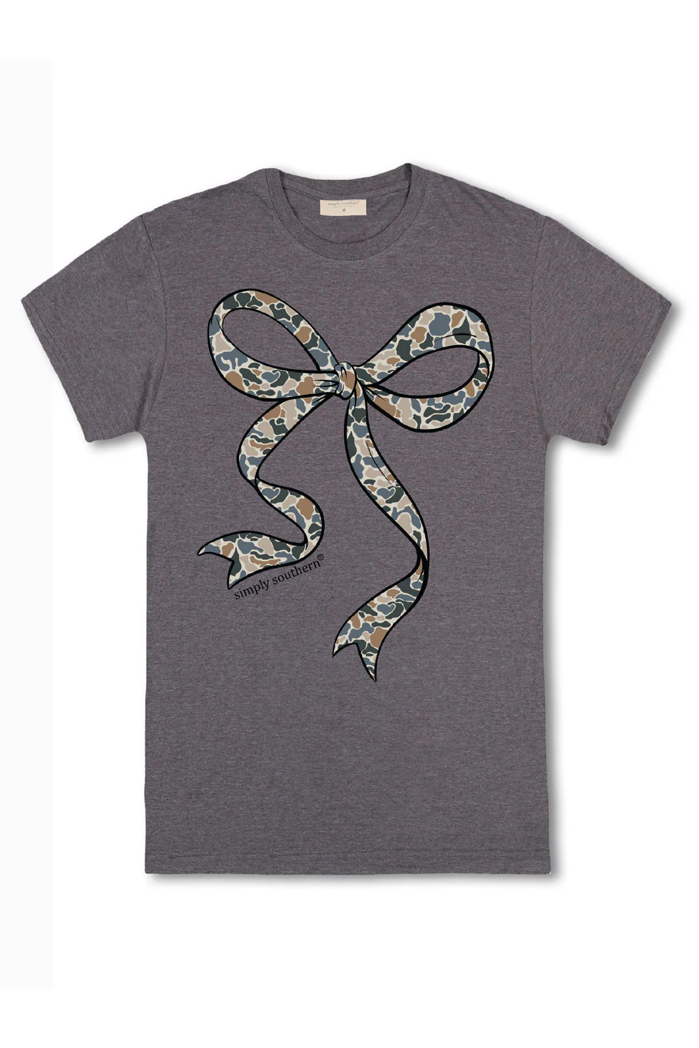 Simply Southern Old Camo Bow T-Shirt for Women in Iron Heather | SS-CAMOOLD-IRONHTHR - Image 2