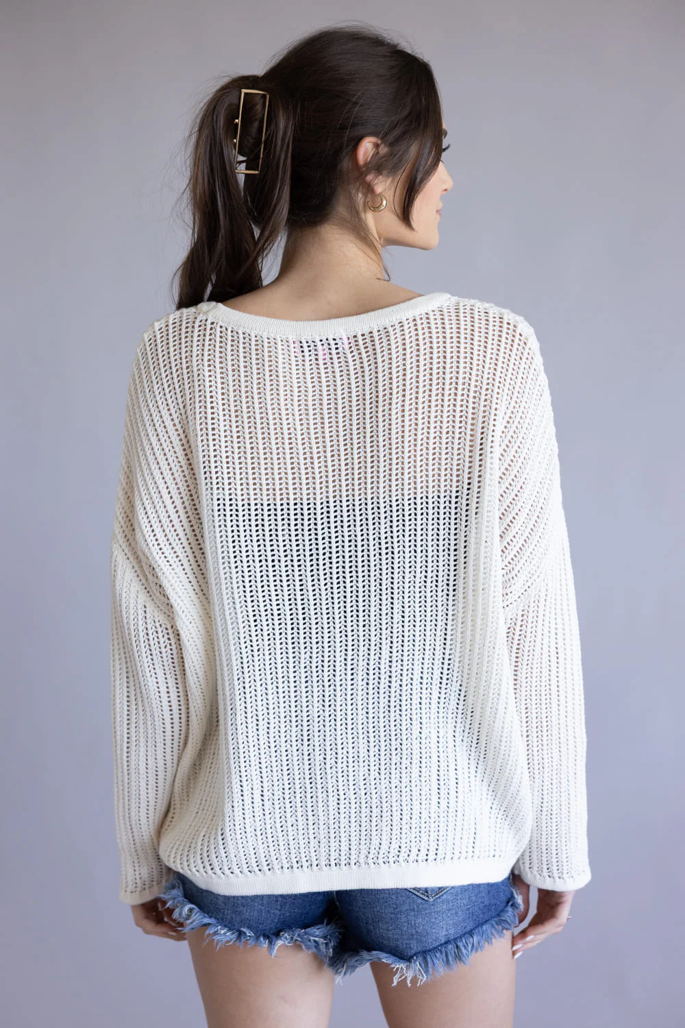 Simply Southern Open Knit Flag Sweater for Women in Cream | PP-0126-SWTR-FLAG - Image 3